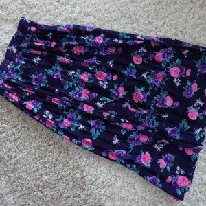 Jean Works Women's Long Summer Skirt Floral Design Size S/P Light Weight Blue